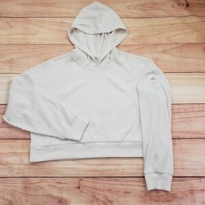 ALO Yoga Sweater Womens Large White Corded Cropped Hoodie Sweatshirt Gym Workout